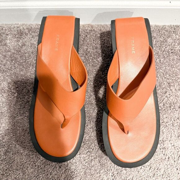 Frame Le Ocean Women’s 39.5 Brown Leather Platform Chunky Flip Flop Sandal - Picture 9 of 12